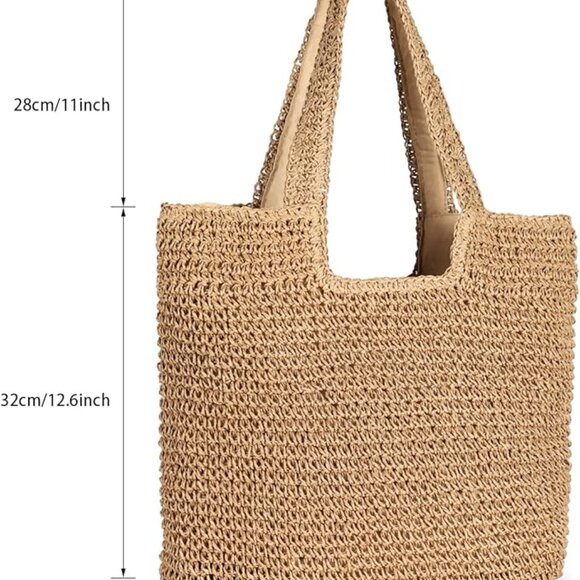 Straw Beach Bag, Women Tote Bag Woven Shoulder Bag - Picture 4 of 7